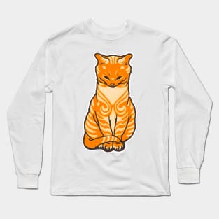 Mustard color kitten sitting art nouveau Long Sleeve T-Shirt
